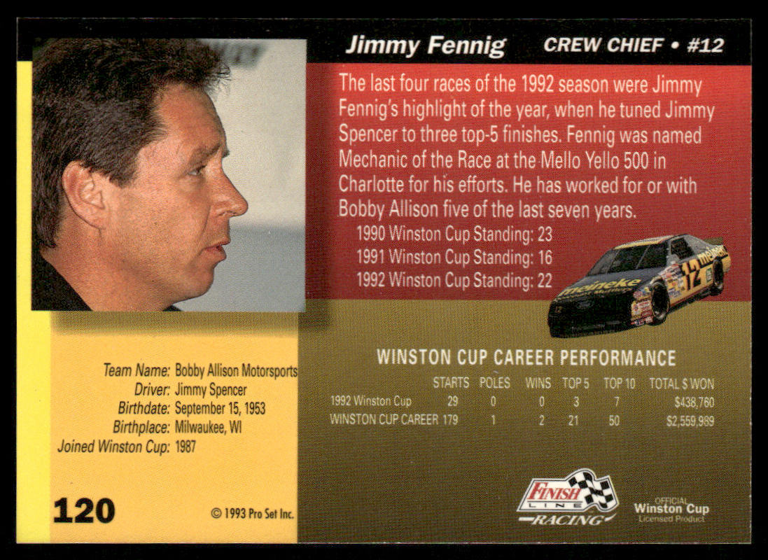 Jimmy Fennig 1993 Finish Line #120 Bobby Allison Racing