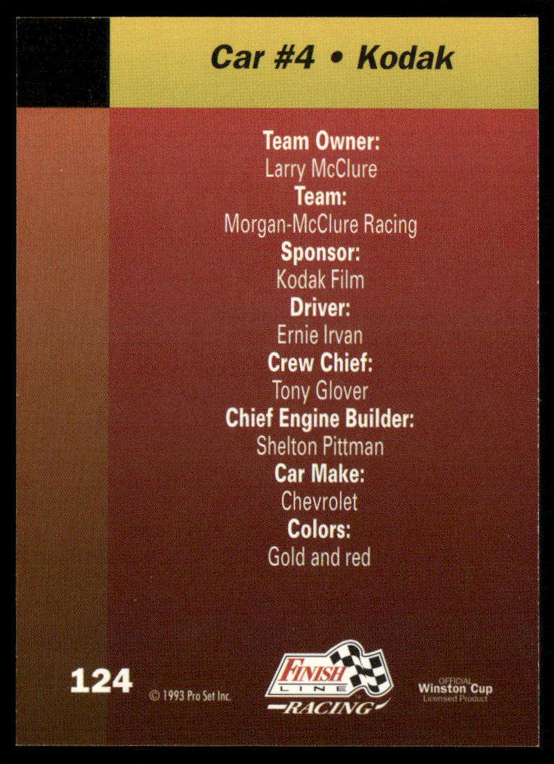 Ernie Irvan's Car 1993 Finish Line #124 Morgan-McClure Motorsports