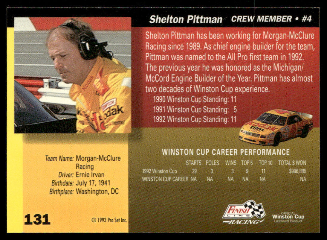 Shelton Pittman 1993 Finish Line #131 Morgan-McClure Motorsports