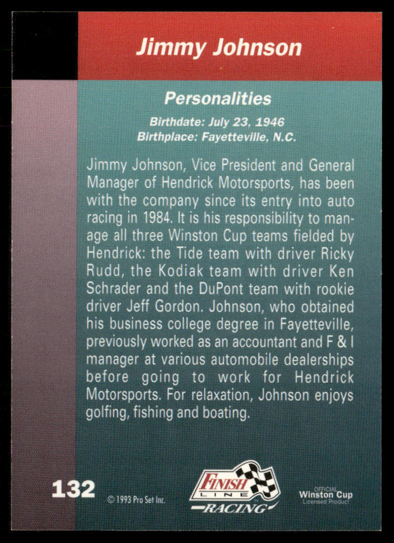 Jimmy Johnson 1993 Finish Line #132 Hendrick Motorsports