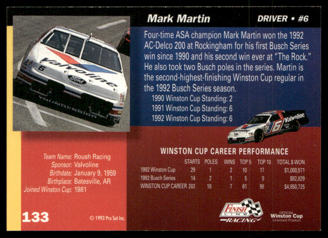 Mark Martin 1993 Finish Line #133 Roush Racing