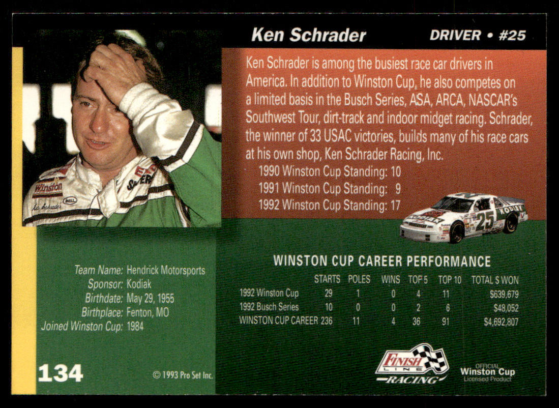 Ken Schrader 1993 Finish Line #134 Hendrick Motorsports