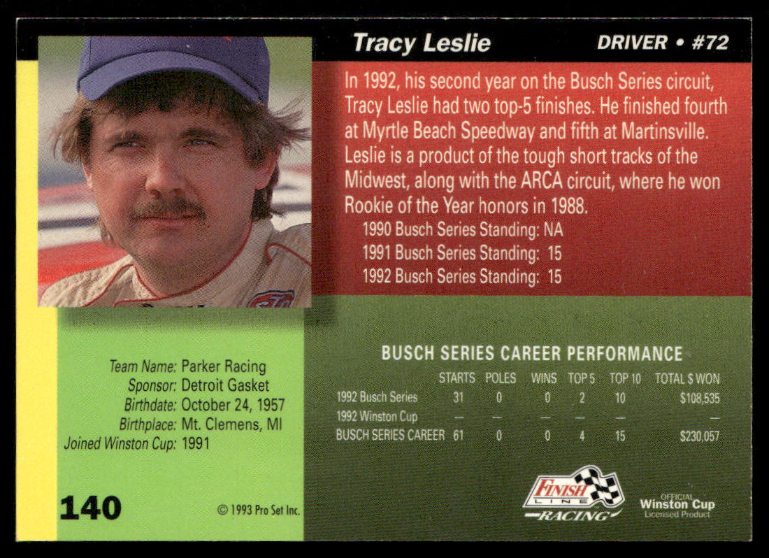 Tracy Leslie 1993 Finish Line #140 Parker Racing