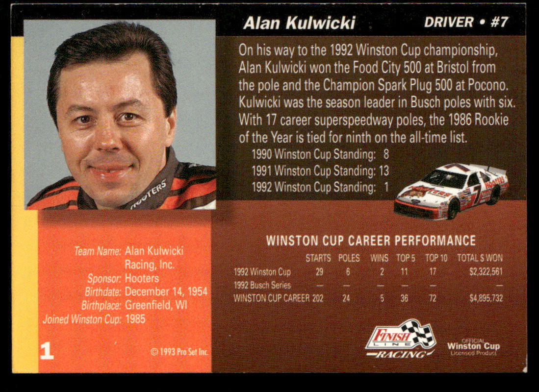 Alan Kulwicki 1993 Finish Line #1 AK Racing
