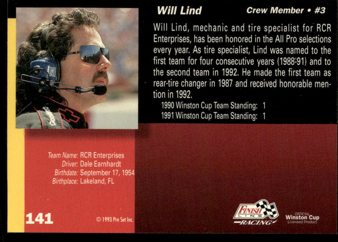 Will Lind 1993 Finish Line #141 Richard Childress Racing