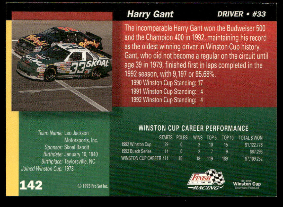 Harry Gant 1993 Finish Line #142 Leo Jackson Motorsports