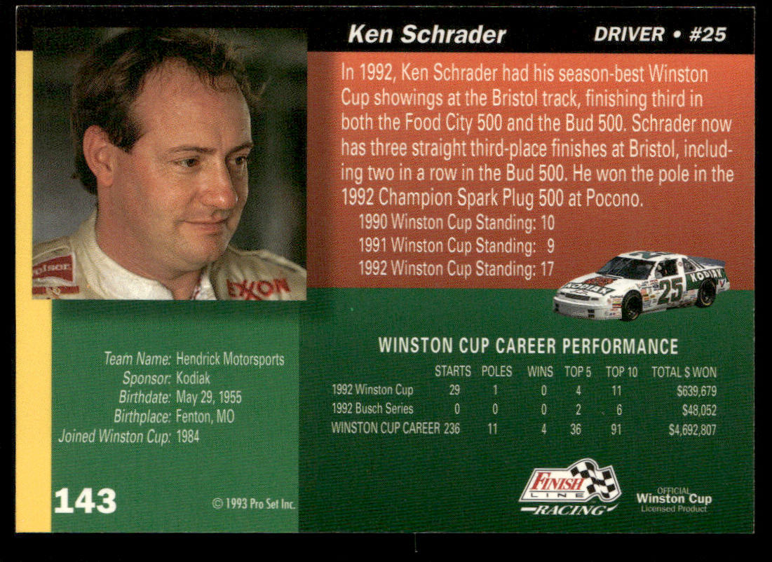 Ken Schrader 1993 Finish Line #143 Hendrick Motorsports