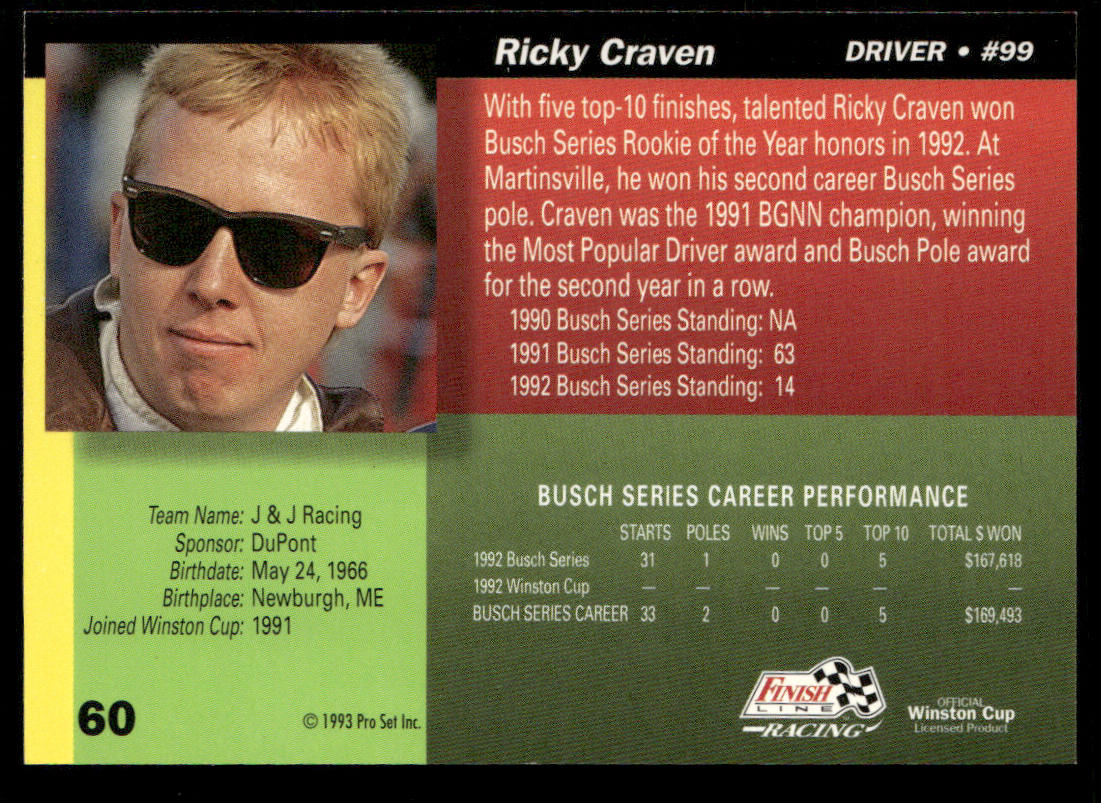 Ricky Craven 1993 Finish Line #60 J&J Racing