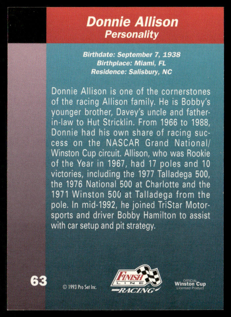 Donnie Allison 1993 Finish Line #63 Tri-Star Motorsports