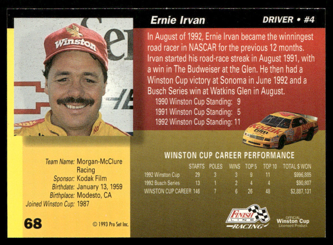 Ernie Irvan 1993 Finish Line #68 Morgan-McClure Motorsports
