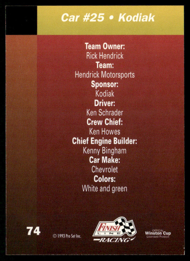Ken Schrader's Car 1993 Finish Line #74 Hendrick Motorsports