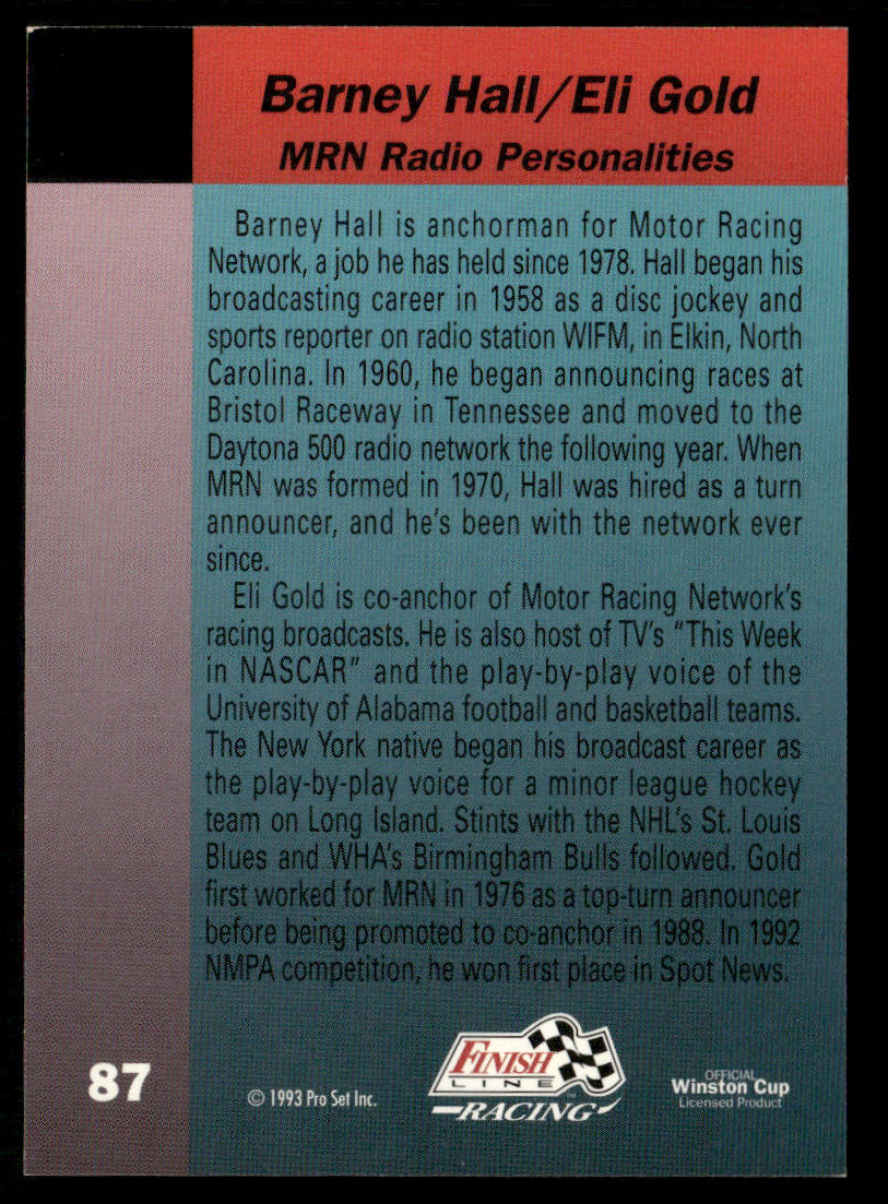 Barney Hall / Eli Gold 1993 Finish Line #87