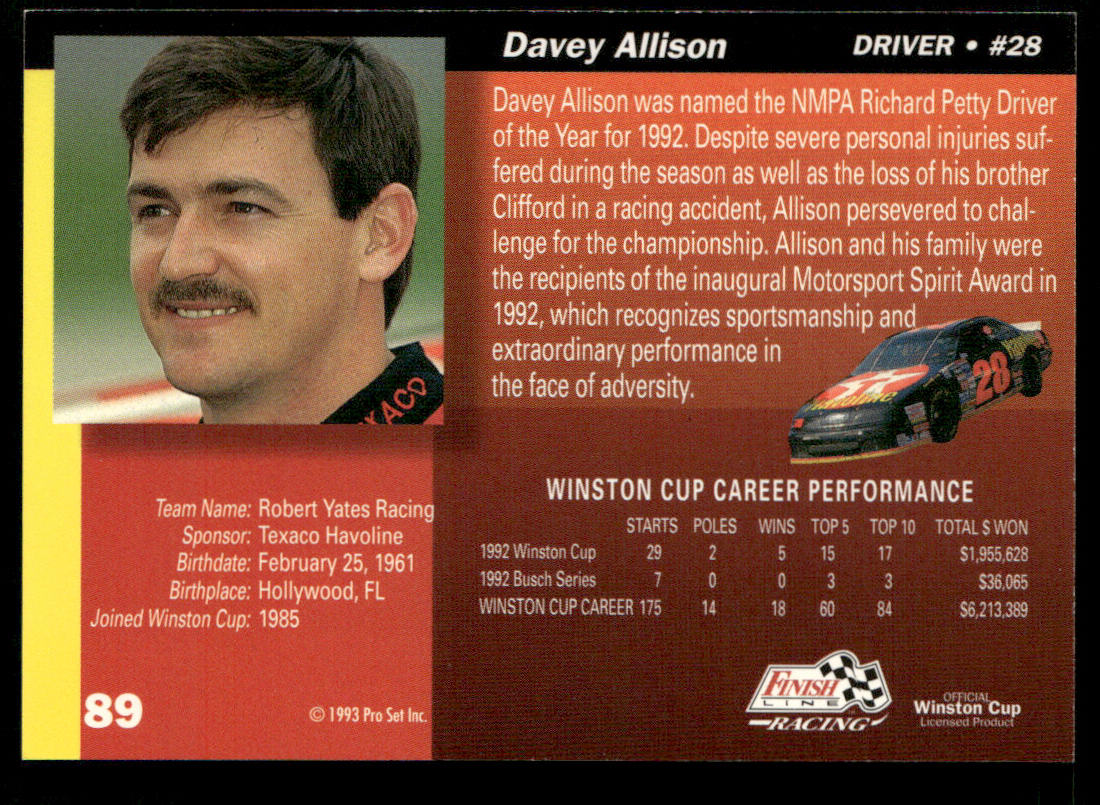 Davey Allison 1993 Finish Line #89 Robert Yates Racing