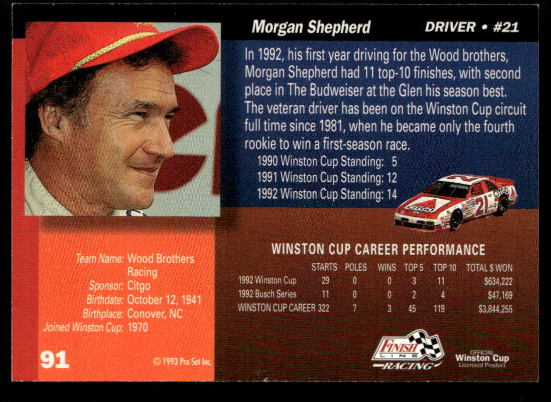 Morgan Shepherd 1993 Finish Line #91 Wood Brothers Racing