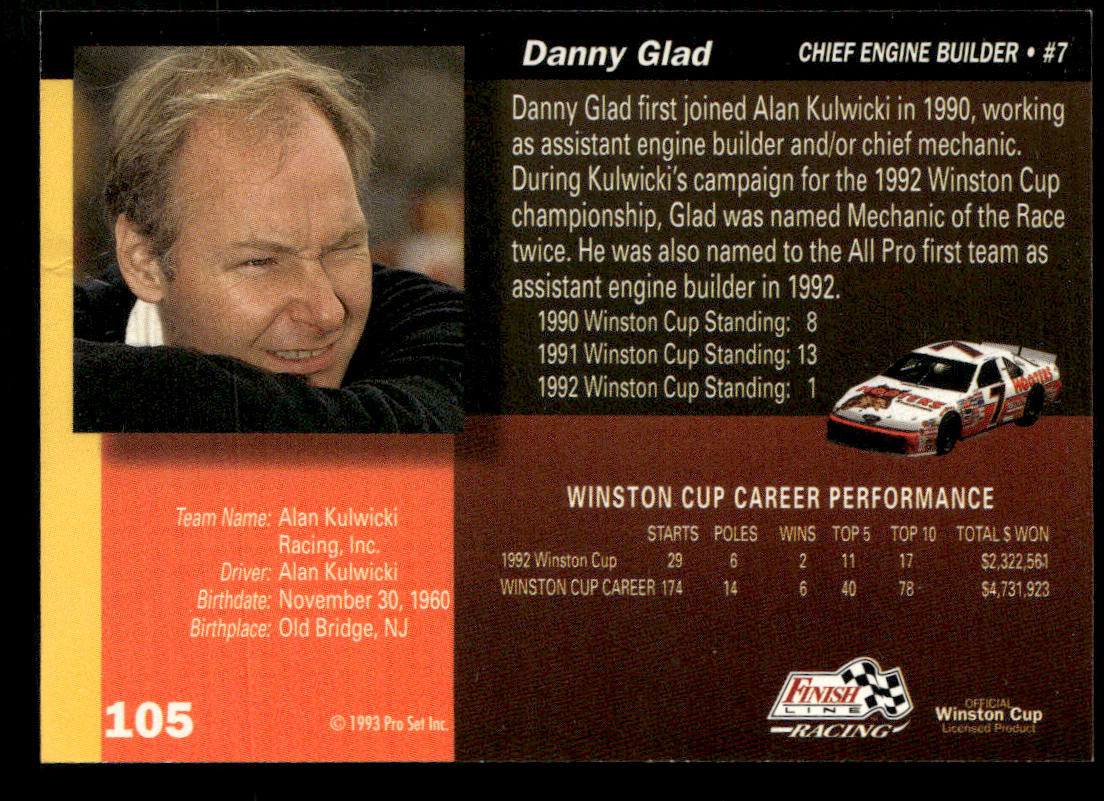 Danny Glad 1993 Finish Line #105 AK Racing