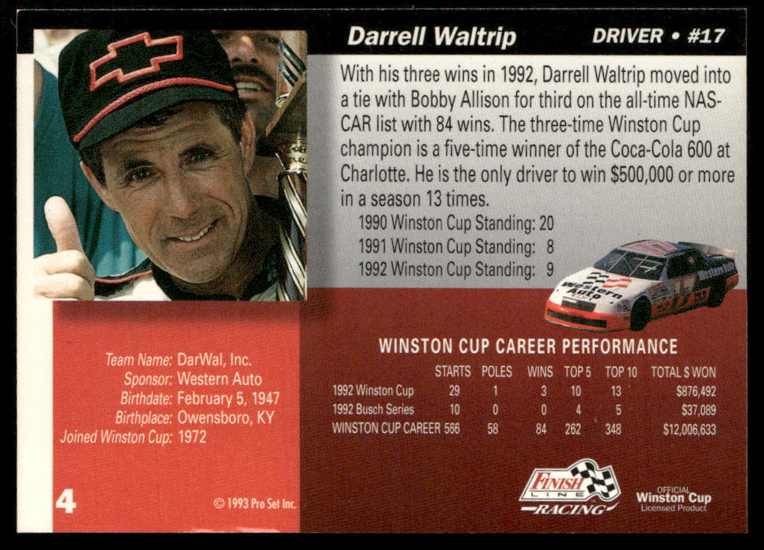 Darrell Waltrip 1993 Finish Line #4 DARWAL, Inc.