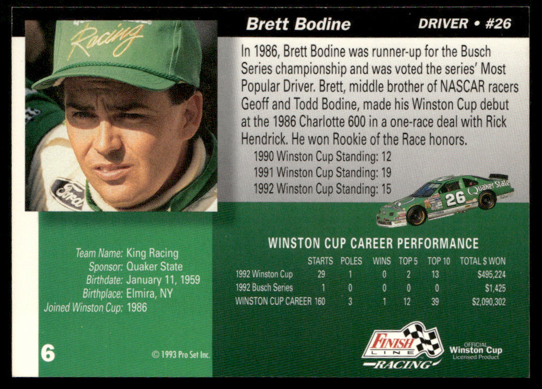 Brett Bodine 1993 Finish Line #6 King Racing