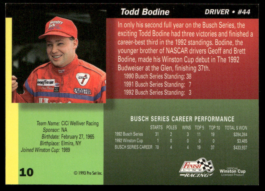 Todd Bodine 1993 Finish Line #10 Cicci-Welliver Racing
