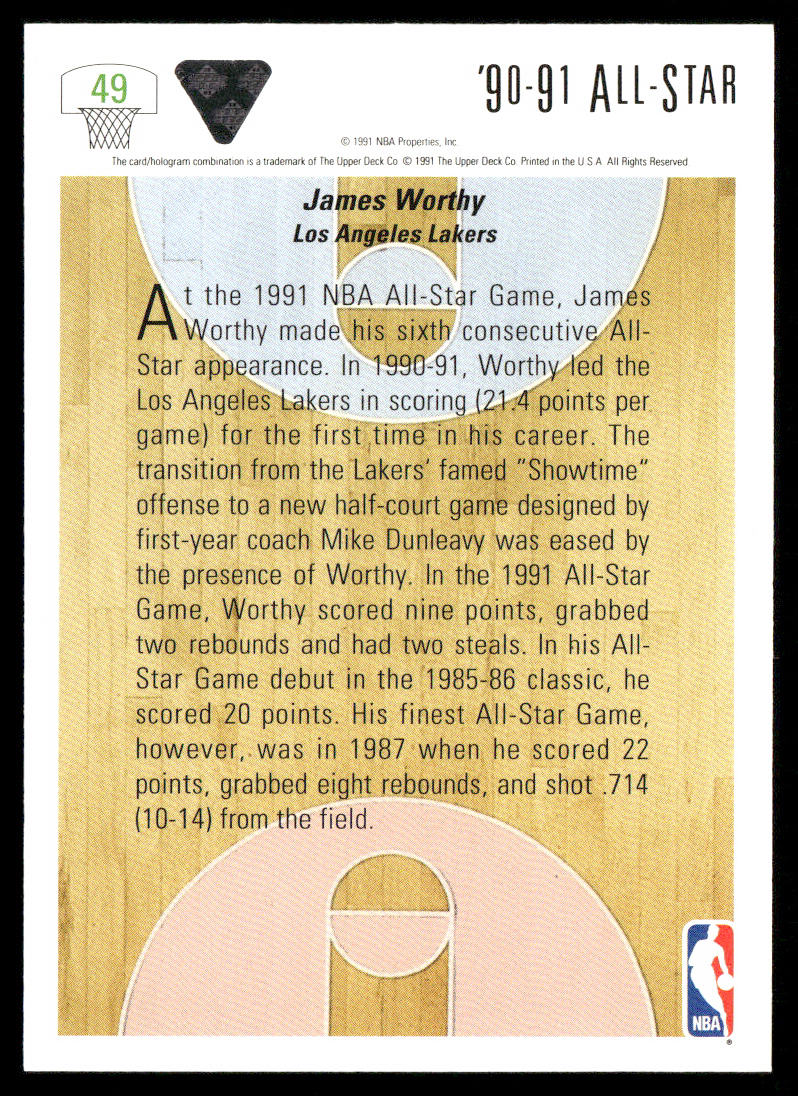 James Worthy 1991-92 Upper Deck #49 Los Angeles Lakers