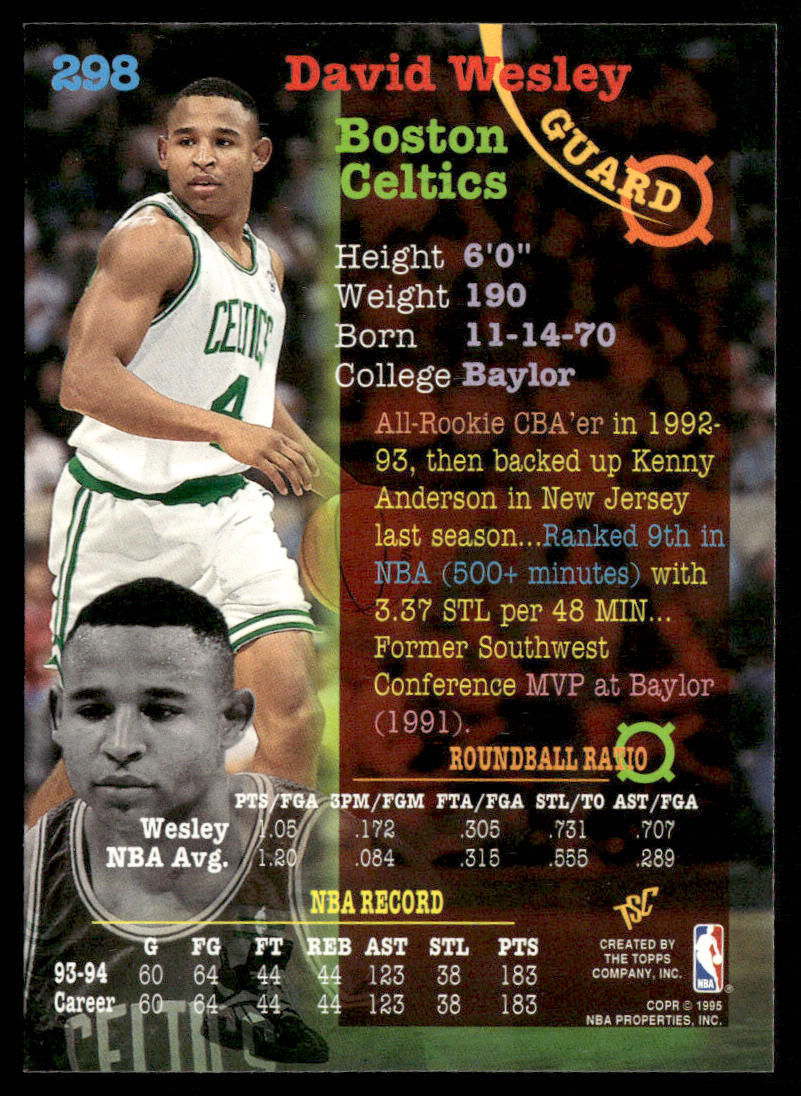David Wesley 1994-95 Stadium Club #298 Boston Celtics