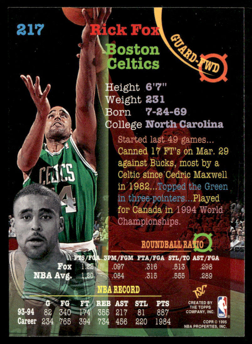 Rick Fox 1994-95 Stadium Club #217 Boston Celtics