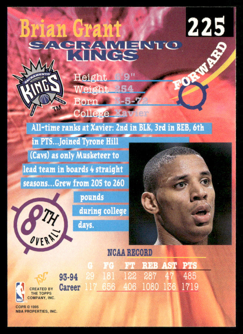 Brian Grant 1994-95 Stadium Club #225 RC Sacramento Kings