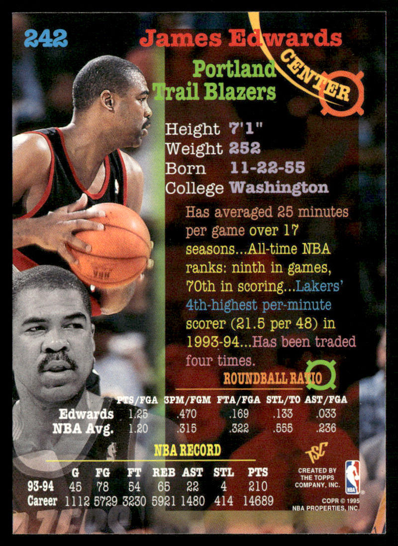 James Edwards 1994-95 Stadium Club #242 Portland Trail Blazers