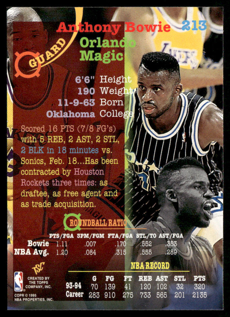 Anthony Bowie 1994-95 Stadium Club #213 Orlando Magic
