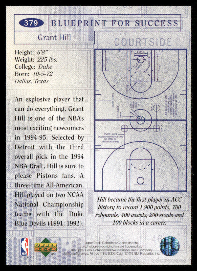 Grant Hill 1994-95 Collector's Choice Silver Signature #379 Detroit Pistons