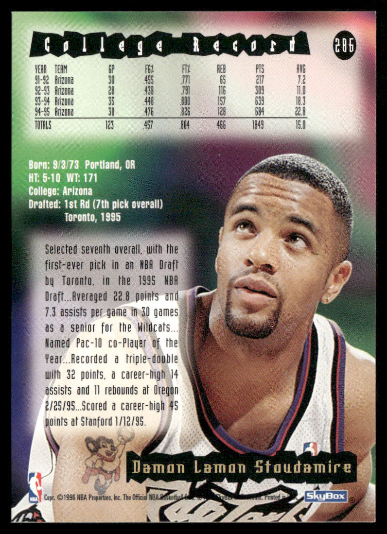 Damon Stoudamire 1995-96 Hoops #286 RC Toronto Raptors