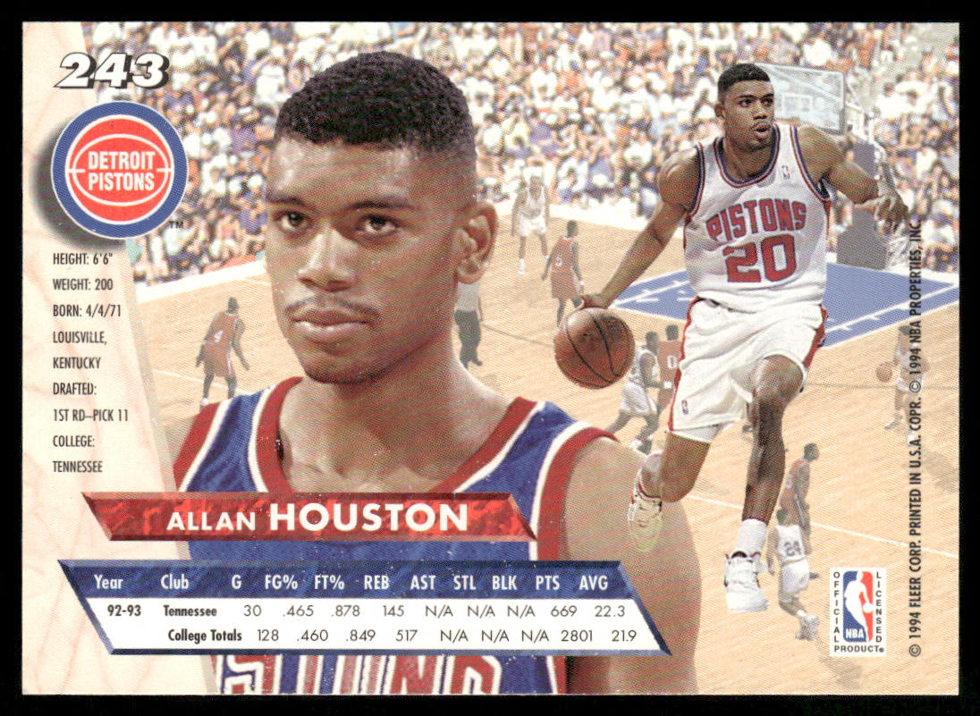 Allan Houston 1993-94 Ultra #243 RC Detroit Pistons
