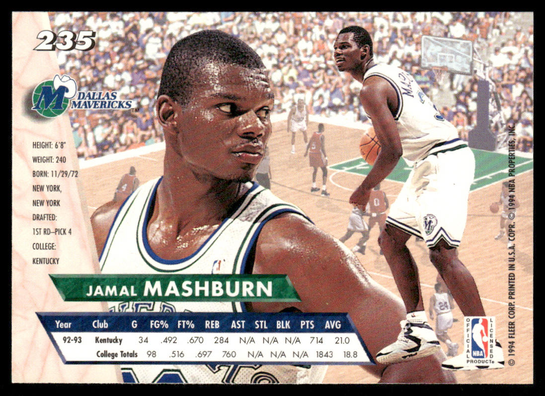 Jamal Mashburn 1993-94 Ultra #235 RC Dallas Mavericks