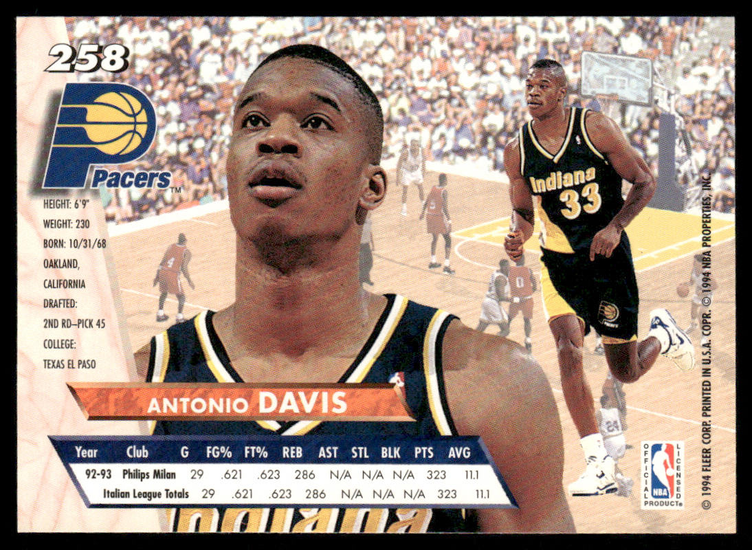 Antonio Davis 1993-94 Ultra #258 RC Indiana Pacers