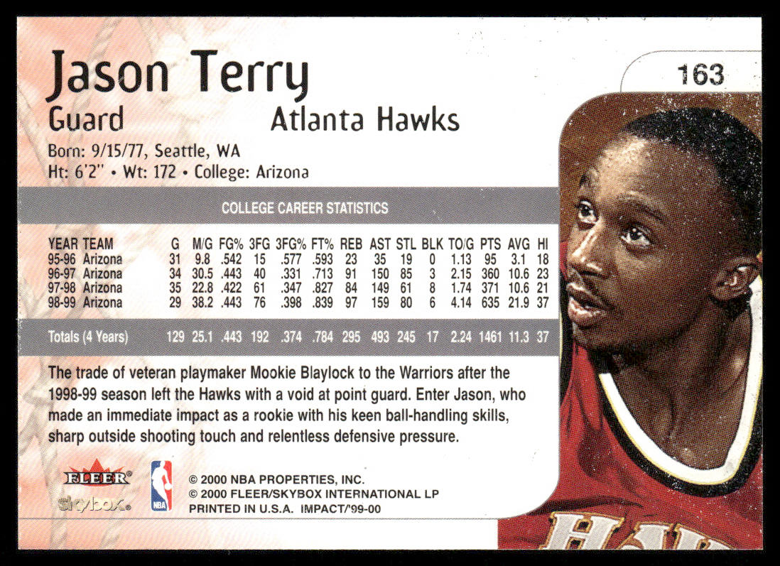 Jason Terry 1999-00 SkyBox Impact #163 RC Atlanta Hawks