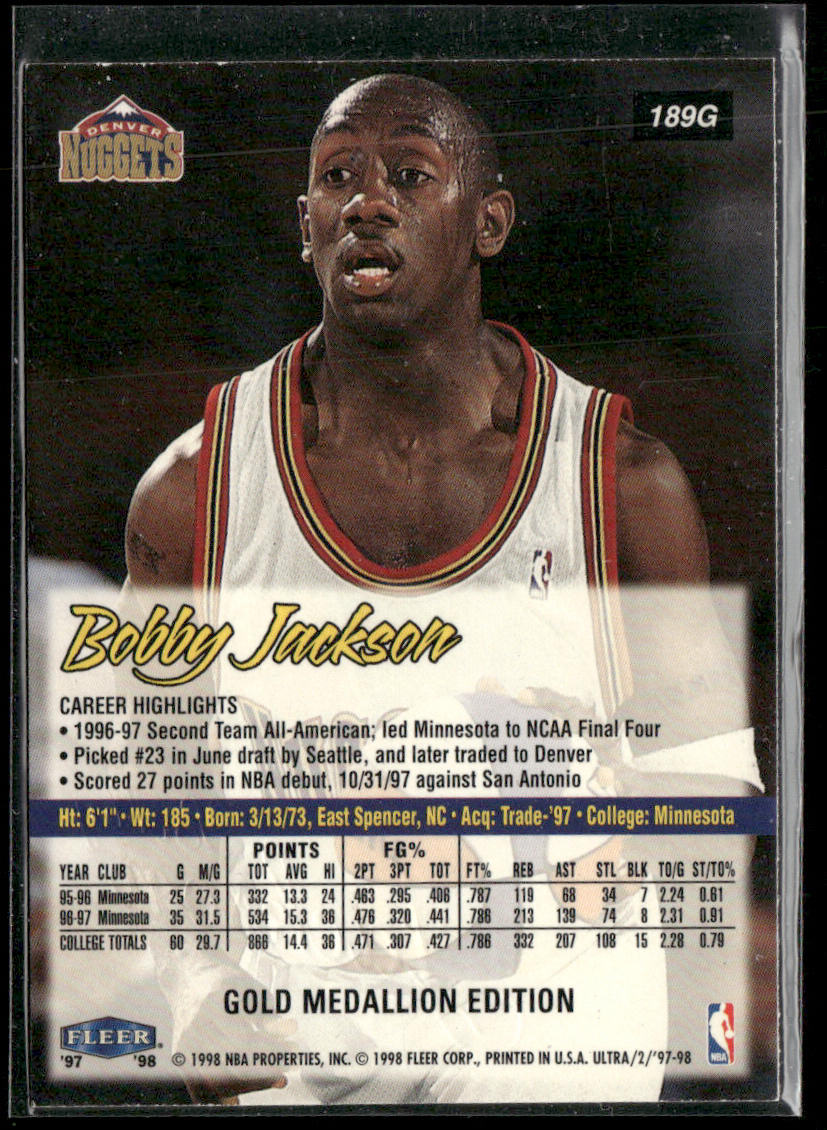 Bobby Jackson 1997-98 Ultra Gold Medallion #189G Denver Nuggets