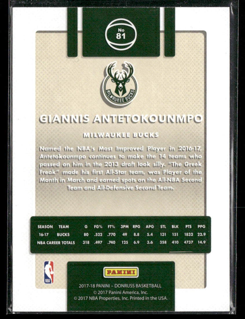 Giannis Antetokounmpo 2017-18 Donruss #81 Milwaukee Bucks