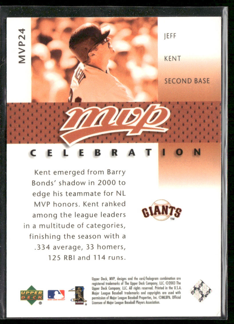 Jeff Kent 2003 Upper Deck MVP Celebration #MVP24 SN San Francisco Giants