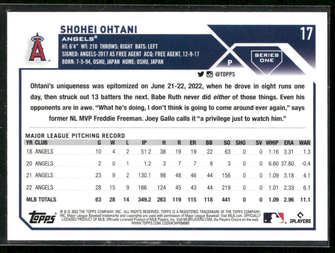 Shohei Ohtani 2023 Topps #17 Los Angeles Angels
