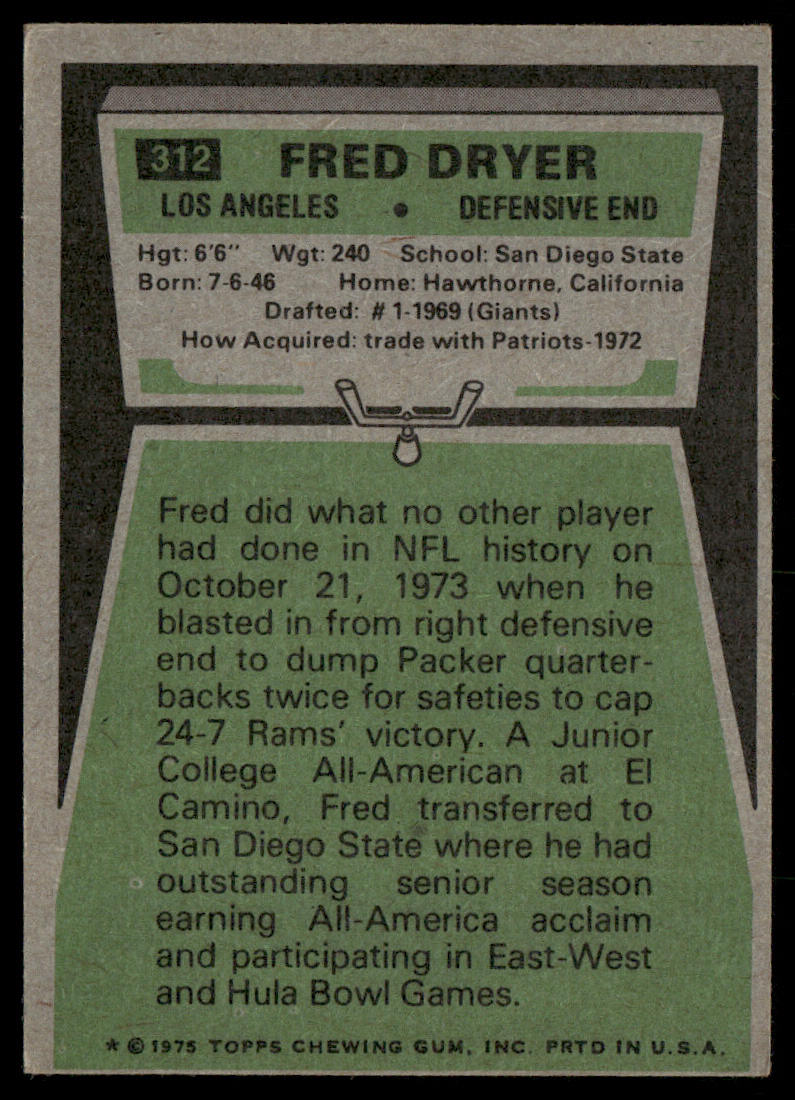 Fred Dryer 1975 Topps #312 Los Angeles Rams