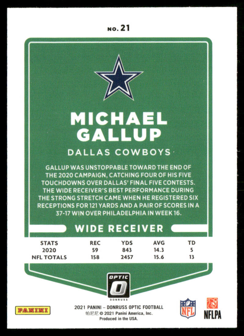 Michael Gallup 2021 Donruss Optic #21 Dallas Cowboys