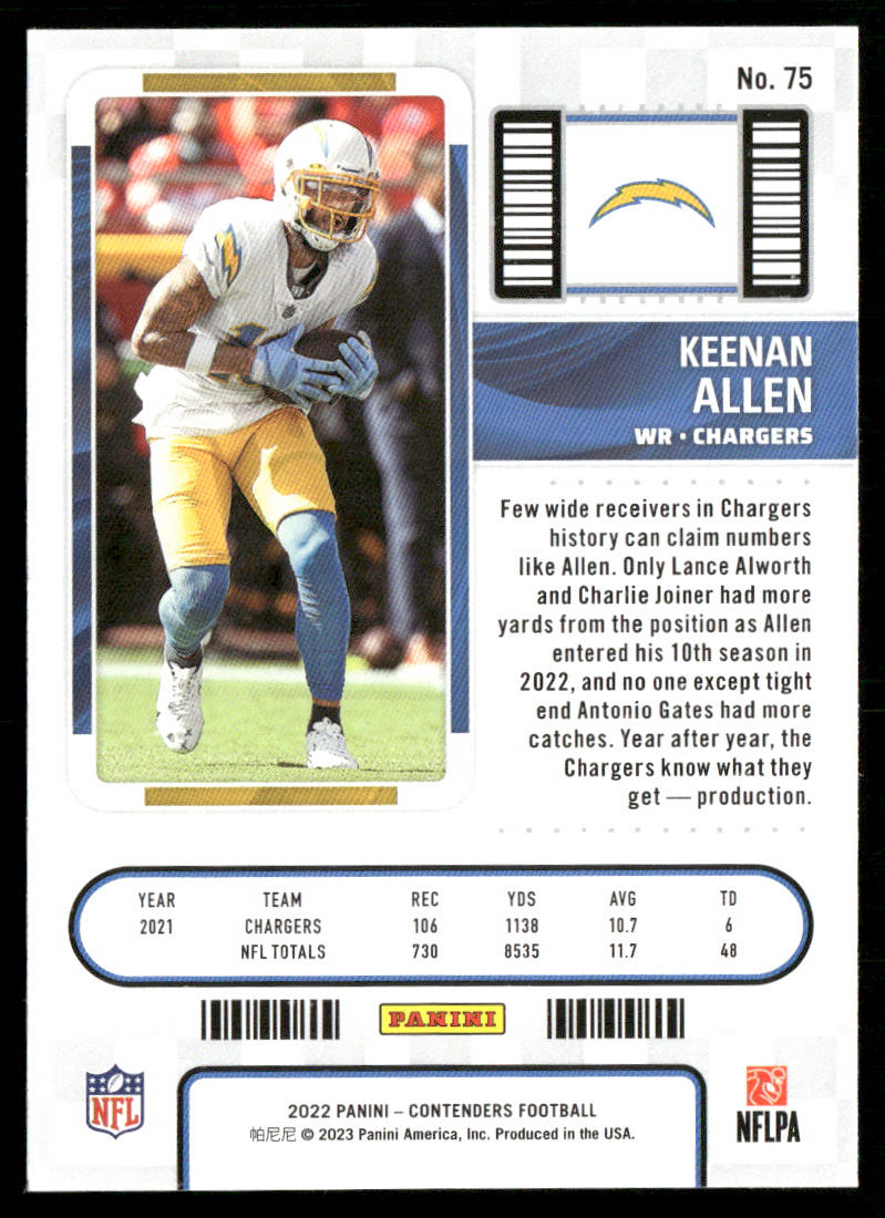 Keenan Allen 2022 Panini Contenders #75 Los Angeles Chargers