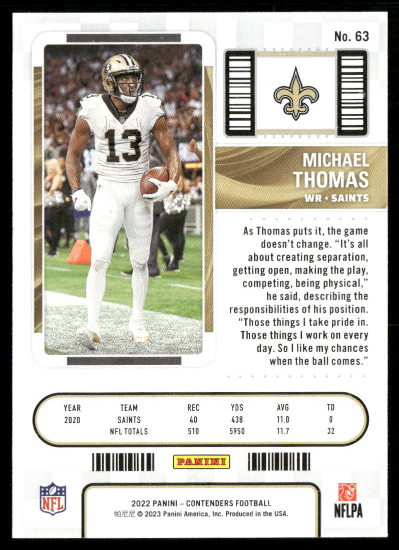 Michael Thomas 2022 Panini Contenders #63 New Orleans Saints