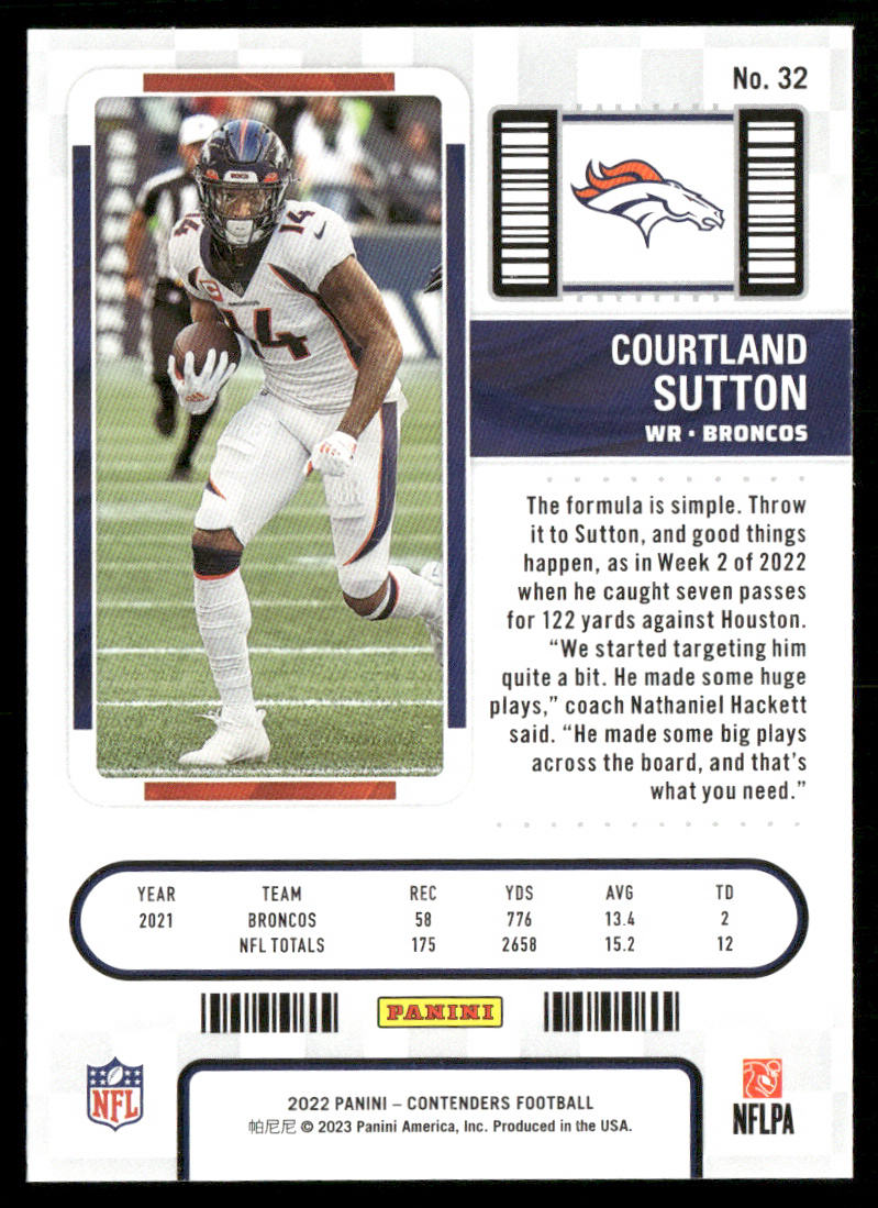 Courtland Sutton 2022 Panini Contenders #32 Denver Broncos