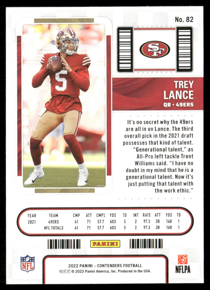 Trey Lance 2022 Panini Contenders #82 San Francisco 49ers