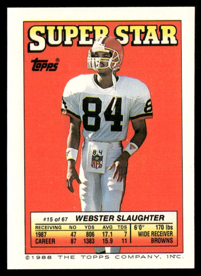 Jim McMahon 1988 Topps Stickers #13a Webster Slaughter 15 back Chicago Bears