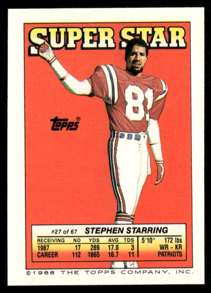 Neil Lomax 1988 Topps Stickers #24c Stephen Starring 27 Back Phoenix Cardinals