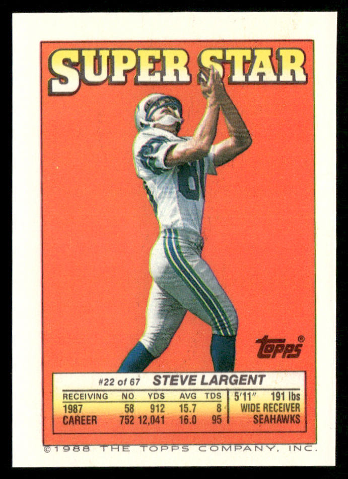 Smith / Mecklenberg 1988 Topps Stickers #26 / 177d Steve Largent 22 Back