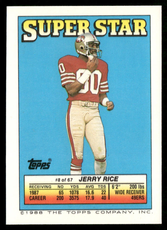Stump Mitchell / Mark Haynes 1988 Topps Stickers #27b Jerry Rice 8 Back
