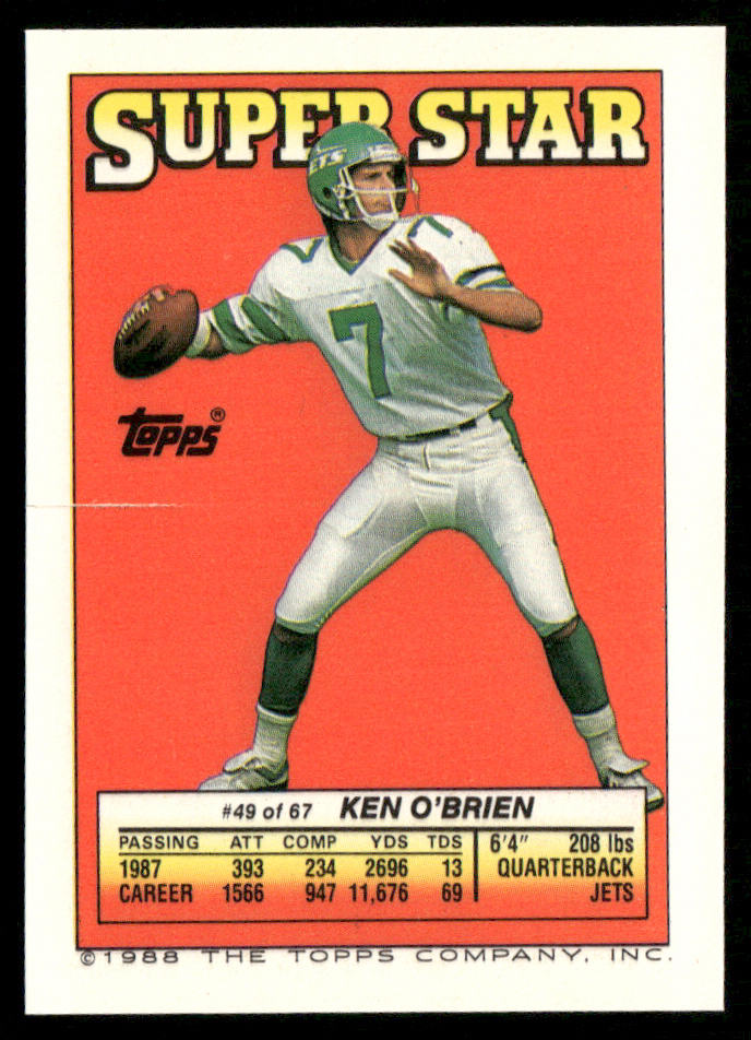 Earl Ferrell / Jackie Shipp 1988 Topps Stickers #30 / 223d Ken O'Brien 49 Back