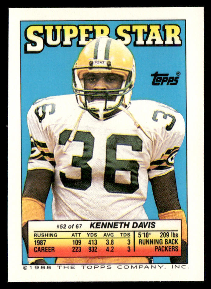 Everson Walls / Lippett 1988 Topps Stickers #37 / 252c Kenneth Davis 52 Back